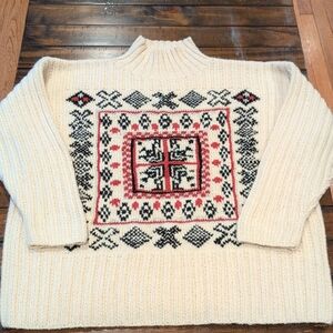 Country Road Australia Vintage Quilt Pattern Sweater Ribbed Wool Alpaca